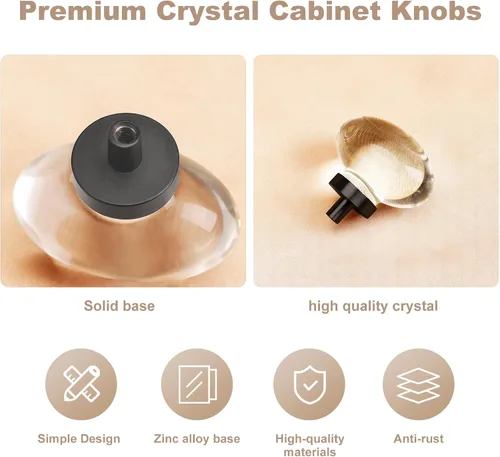 Vista 4 de Paquete de 4 pomos y tiradores de cristal para gabinetes, pomos ovalados de cristal para cajones de tocador, pomos de gabinete de cocina negro mate