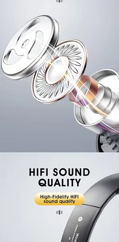 Vista 4 de Bluetooth sobre laoreja, tiempo de reproducción de 24horas y 6 modos de muisica ecualizados, auriculares inalambricos con microfono Plata Gris