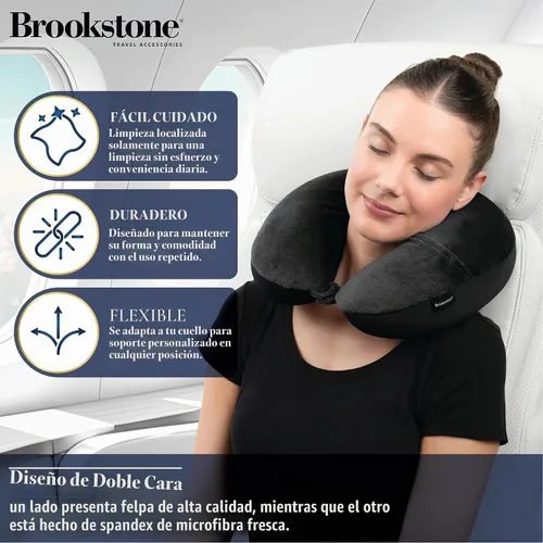 Vista 3 de Brookstone - Almohada de viaje suave con microcuentas para el cuello con bolsillo para teléfono