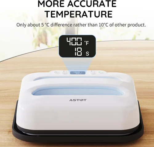Vista 3 de AST&T Máquina de prensa térmica de 12 x 10 pulgadas, portátil y fácil de prensar para camisetas, almohadas, bolsas de mano y más, color blanco