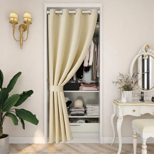 Vista 8 de HOMEIDEAS Cortinas beige para puerta, cortina de privacidad con ojales para dormitorio, 39 pulgadas de ancho x 78 pulgadas de largo, cortinas opacas
