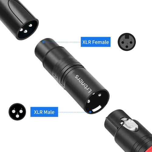 Vista 5 de Adaptador de audio XLR macho a hembra, conector de acoplamiento de bloqueo seguro de carcasa negra, transmisión de señal sin pérdida de 3 pines
