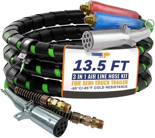 Vista 10 de TORQUE Kit de manguera de línea de alimentación de aire y potencia ABS 3 en 1 de 12 pies, manguera de aire de línea aérea con Glad Hands Wrap, cable