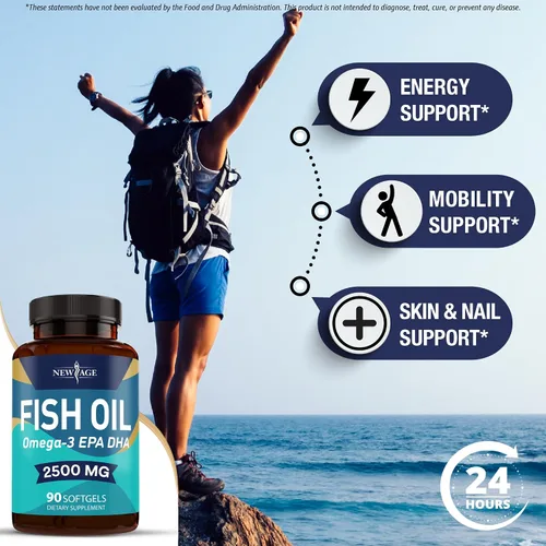 Vista 4 de NEW AGE Suplemento de aceite de pescado Omega 3 para el sistema inmunológico y de apoyo a la salud, promueve la salud de las articulaciones