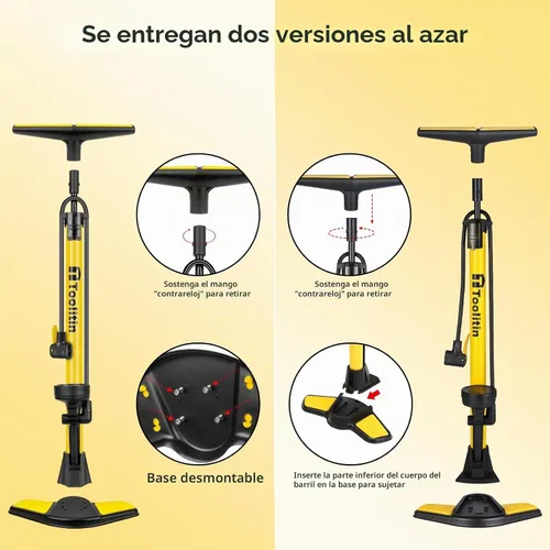 Vista 2 de TOOLITIN Floor Bike Pump with Gauge,High Pressure,Bicycle Pump Compatible with Presta and Schrader Valve,Bike Tire Pump for Road