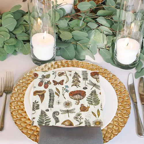 Vista 5 de AnyDesign 80 servilletas de papel de hongos vintage desechables con plantas de hongos, servilletas de almuerzo, estilo retro, postre, cena