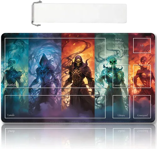 Vista 49 de Tapete de juego MTG cosido de alta calidad con zonas y parte trasera de goma antideslizante, tapete de juego TCG para MTG y otros juegos de cartas