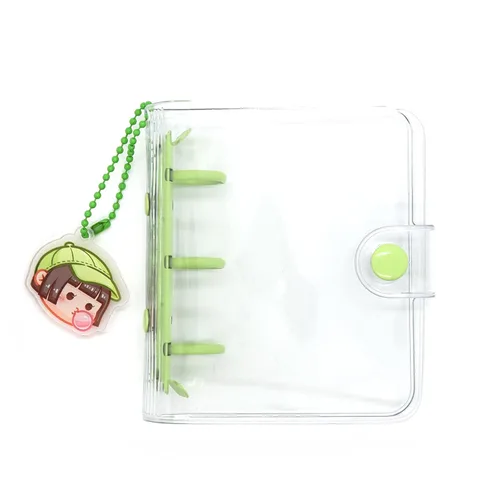 Vista 3 de Mini cuadernos transparentes con llavero, plástico suave de PVC, 3 anillos redondos, cubierta planificadora, protector de cuaderno con papeles