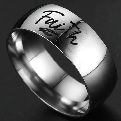 Vista 3 de Anillo de boda religioso de acero inoxidable de 0.315in con cruz de fe cristiana