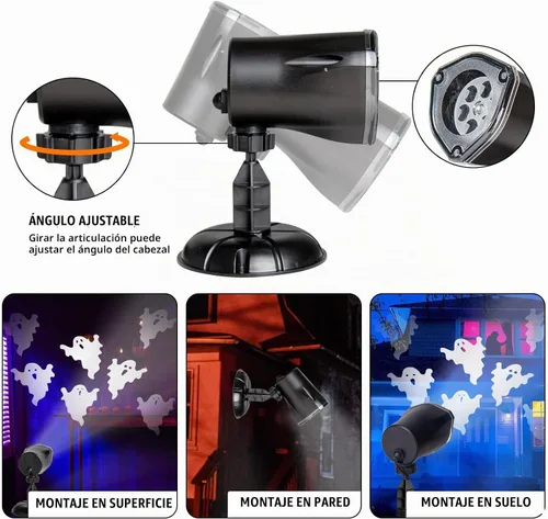 Vista 9 de EAMBRITE - Proyector de luces de Halloween, proyector de fantasmas giratorio para decoración de Halloween al aire libre, proyector de fantasmas