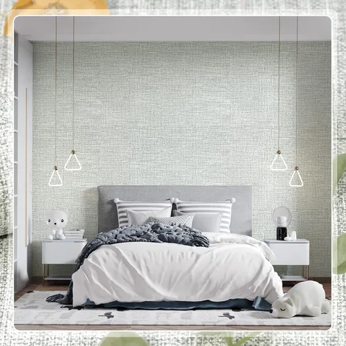 Vista 7 de Amiya - Papel pintado de tela de césped gris 17.3"x120" para despegar y pegar, papel de contacto de lino sintético imitación de tela, autoadhesivo