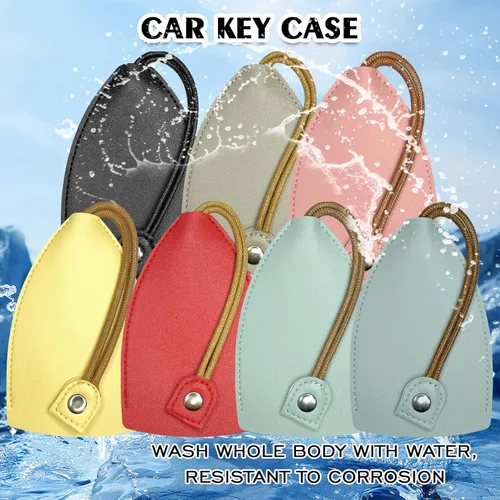Vista 3 de 2 fundas creativas extraíbles para llaves, de cuero de gran capacidad, lindo protector para llavero con gancho de soporte (verde menta)