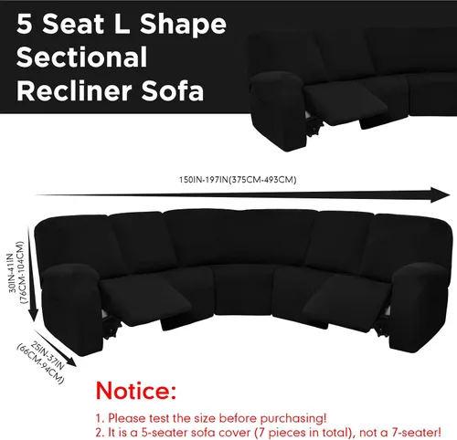 Vista 3 de Peryiter 7 piezas de fundas para sofá seccional en forma de L con reclinación, 5 asientos, fundas para sofá seccional de terciopelo de seda