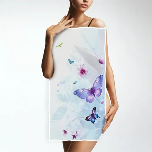 Vista 5 de Pfrewn Toallas de mano con mariposas 3D de 16 x 30 pulgadas en primavera y verano floral lila con flores abstractas, toalla de baño pequeña, toalla