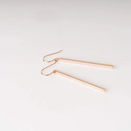 Vista 4 de Minimalist Rose Gold Plated Long Vertical Bar Drop Earrings - Hypoallergenic, Versatile Geometric Design Fashion Jewelry for Women by MJLULU