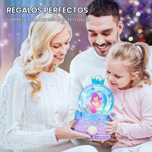 Vista 4 de Globo de nieve BREIS, globos de nieve de sirena de 100 mm automáticos con copos de nieve, cajas de música, luces LED, decoración del hogar, regalos