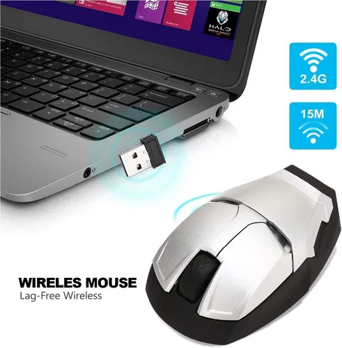 Vista 6 de Inalámbrico Iron Man Mouse 2.4G Ratón óptico para computadora portátil de escritorio PC Mac (plata)