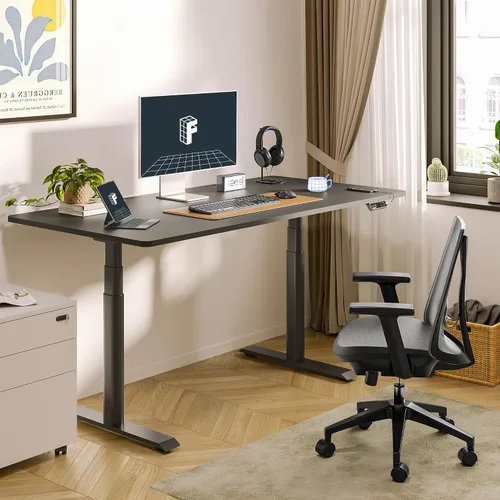 Vista 2 de FLEXISPOT E6 Pro - Escritorio de pie de 3 etapas con patas ovaladas de doble motor de 55 x 28 pulgadas, tablero de una pieza, mesa eléctrica