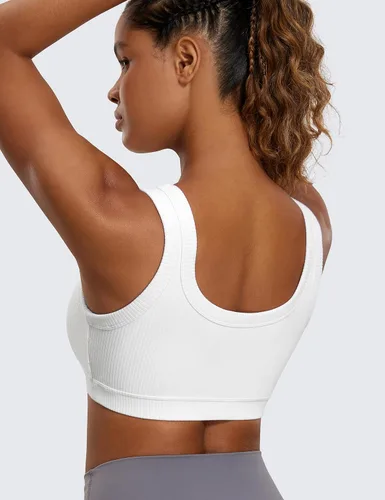 Vista 2 de CRZ YOGA Sujetadores deportivos acanalados para mujer, con espalda en U, sin varillas, de impacto medio, brasier deportivo acolchado para yoga