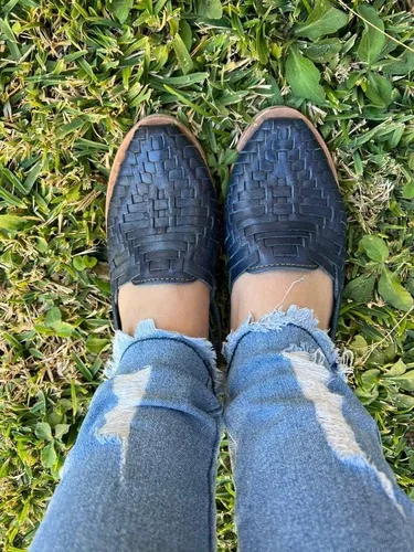 Vista 7 de Mexico en la Piel Sandalias Huarache de cuero. Zapatos planos cómodos para mujer.