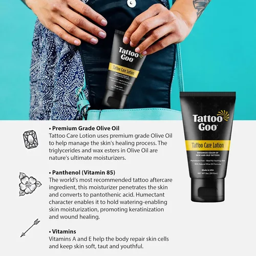 Vista 3 de Tattoo Goo Loción para el cuidado del tatuaje, 2 oz, alivia la picazón y la irritación, hidrata y conserva el color, hidratante no graso, loción