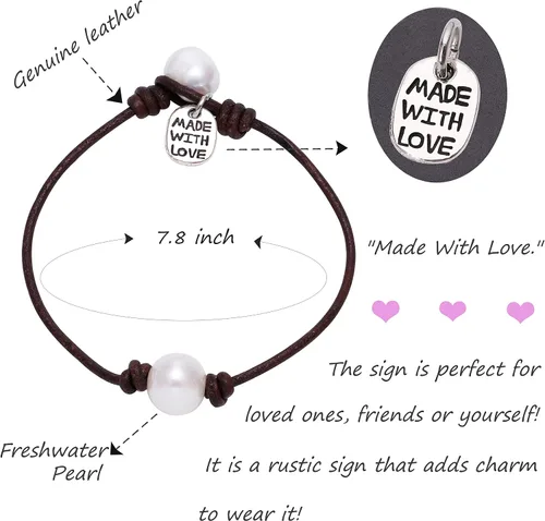 Vista 3 de Pulsera cultivada de agua dulce de una sola perla hecha a mano de cuero genuino pulsera de ágata Malaquita Tiger Eyes con encanto joyería sintética