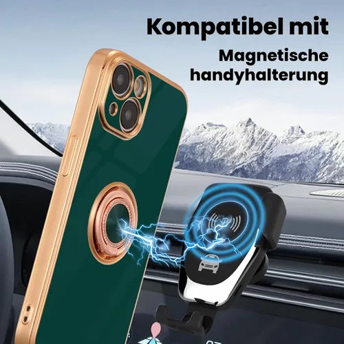 Vista 4 de ZCDAYE Funda para iPhone 14 Pro Max, iPhone 14 Pro Max con soporte de anillo magnético, borde dorado galvanizado suave TPU a prueba de golpes