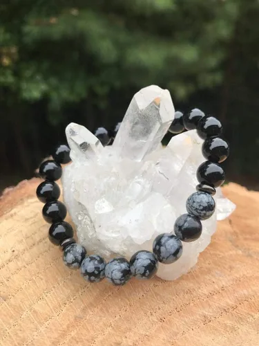 Vista 2 de Precious-GEMS Joyería Copo de nieve Obsidiana Pulsera Negro Onyx