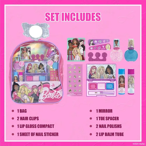 Vista 2 de Townley Girl - Juego de maquillaje para niñas en mochila, incluye bálsamo labial, esmalte de uñas, lima de uñas, lazos para el cabello, regalo