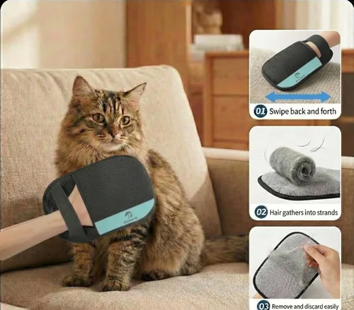 Vista 4 de Guante removedor de pelo de mascotas para perros y gatos, removedor de pelo