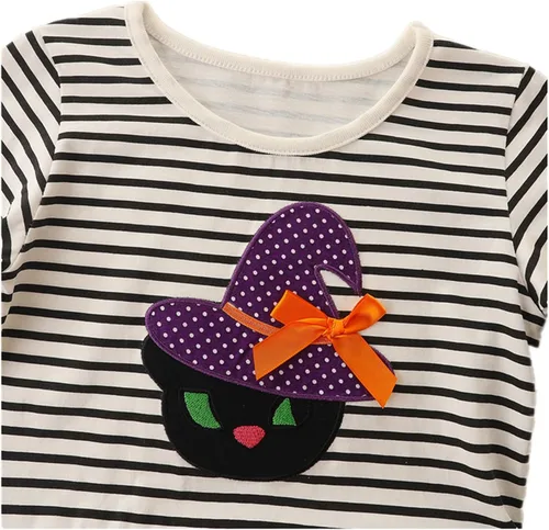 Vista 4 de HILEELANG Vestido de manga larga para niña pequeña, de algodón, con apliques, ropa casual para Navidad