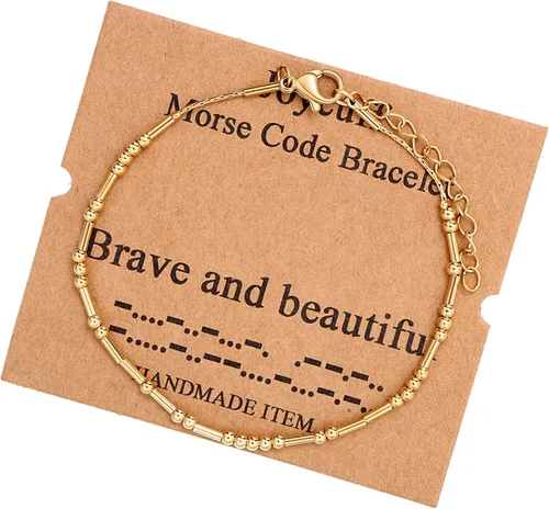 Vista 217 de JoycuFF Pulseras inspiradoras de código morse para mujeres, cuentas de plata, joyería con mantra de motivación, regalos para ella