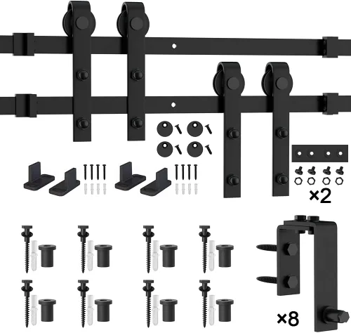 Vista 6 de WINSOON Kit de herrajes para puertas de madera de granero de 4 a 16 pies, diseño de plegado, soporte de montaje en pared para puertas de madera
