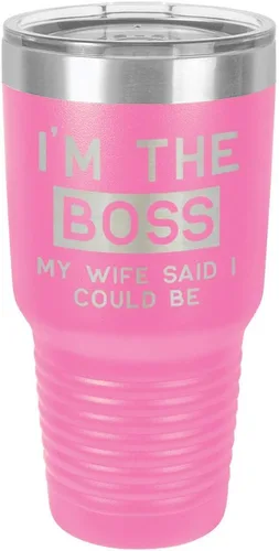 Vista 17 de I'M The BOSS MY WIFE SAID I COULD BE 30 oz vaso con paja y tapa superior deslizante de acero inoxidable taza de viaje de acero inoxidable