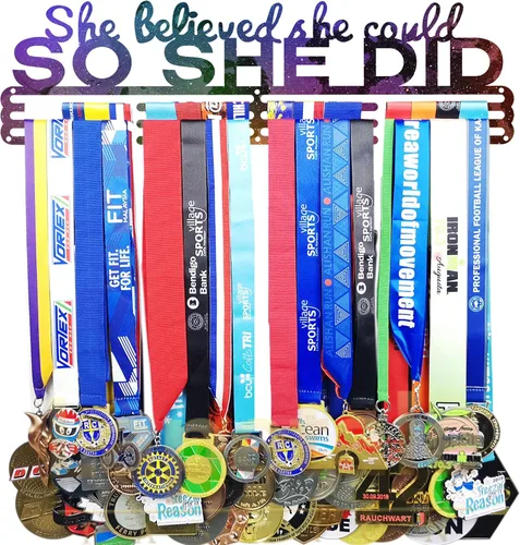 Vista 17 de Ella Creyó Que Podía ASI LO HIZO Soporte de Medallas de Carreras Colgador de Pared, Exhibición de Medallas de Maratón y Corredor, Exhibición