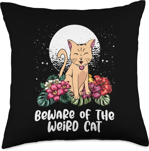 Vista 4 de Beware of the Weird Cat Funny Cat Mom Humor Cat Dad Friends Throw Pillow