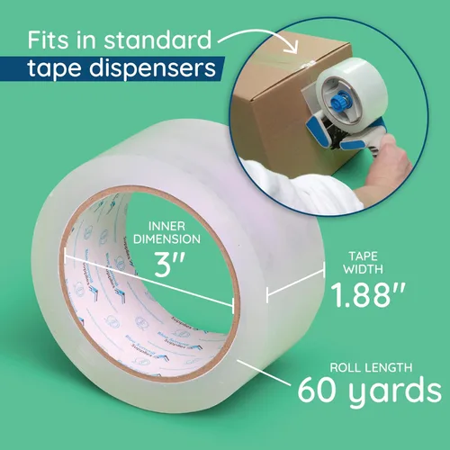 Vista 2 de Blue Summit Supplies - Paquete de 6 cintas de embalaje transparentes, 1.88 pulgadas x 60 yardas, 2.7 mil Adhesivo resistente, cinta de envío de 2