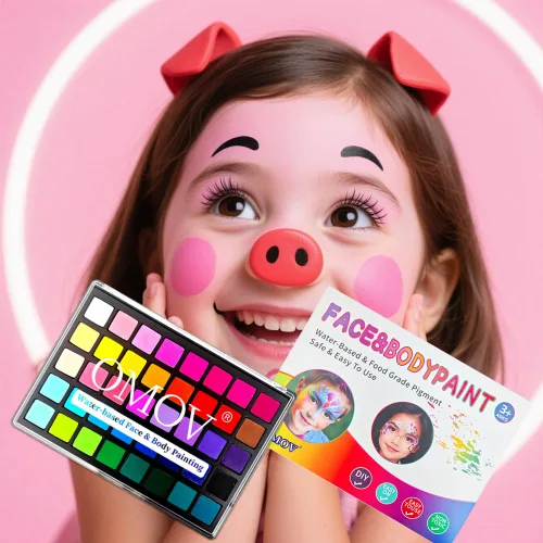Vista 7 de Kit de pintura facial para niños, paleta de pintura facial no tóxica activada por agua, kit de maquillaje de pintura facial con plantillas