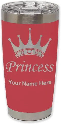 Vista 22 de LaserGram Vaso aislado al vacío de 20 onzas, corona de princesa, grabado personalizado incluido (negro)