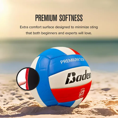 Vista 4 de Baden Pelota de voleibol de cuero sintético suave de alta calidad, tamaño y peso oficiales, paquete de 6 unidades con bomba