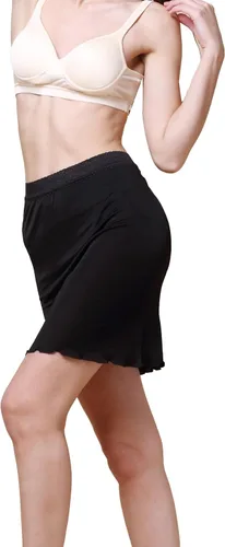 Vista 2 de Vestido corto de seda para mujer con ribete de encaje, cintura corta, anti adherencia, sin costuras, para debajo del vestido