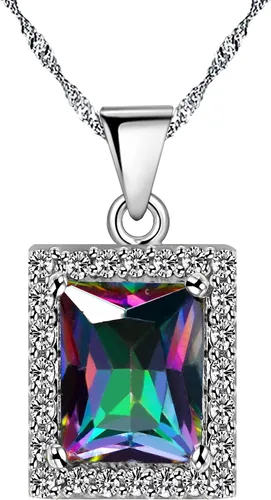Vista 3 de Uloveido T483 - Juego de anillos solitarios, diseño de topacio místico, gran rectangular, para mujer, con clip
