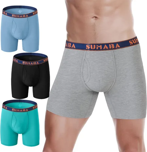 Vista 44 de SUMABA Calzoncillos tipo bóxer de pierna larga para hombre, con bolsa que no se suben para hombre 1 paquete: verde militar02