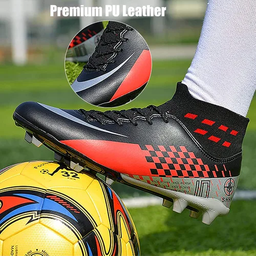 Vista 4 de HHY Zapatos de fútbol para hombre con tacos de fútbol con cordones y puntas antideslizantes