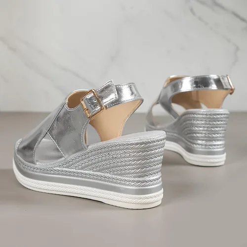 Vista 4 de Sandalias de plataforma para mujer, de verano, elegantes y cómodas, a la moda, con correa al tobillo, con plataforma, informales, tacones altos