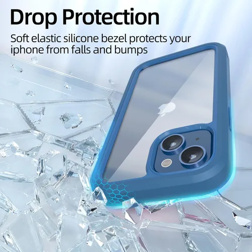 Vista 4 de WXR Funda para iPhone 13 mini/iPhone 12 Mini, parachoques de silicona suave y parte trasera de policarbonato duro transparente e interior de Azul