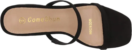 Vista 5 de ComeShun Sandalias de tacón bajo para mujer, con puntera abierta, puntera abierta, tacón de punta cuadrada