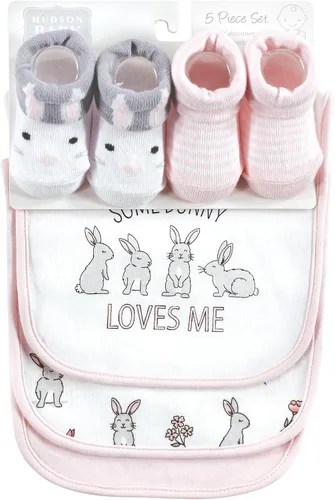 Vista 238 de Hudson Baby Conjunto de babero y calcetines unisex de algodón para bebé