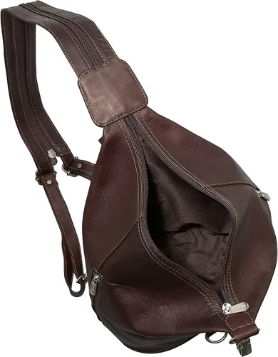 Vista 7 de Piel Leather Eslinga Hobo con tres cremalleras, Chocolate, Eslinga Hobo con tres cremalleras