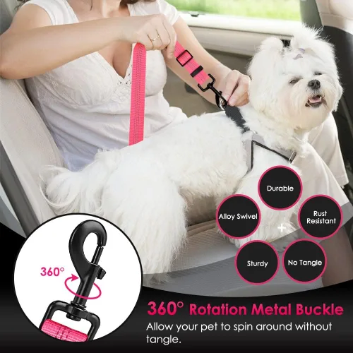 Vista 45 de SlowTon Cinturón de seguridad para perro, correa de cinturón de seguridad ajustable para perro, 2 en 1, cinturón de seguridad para perro